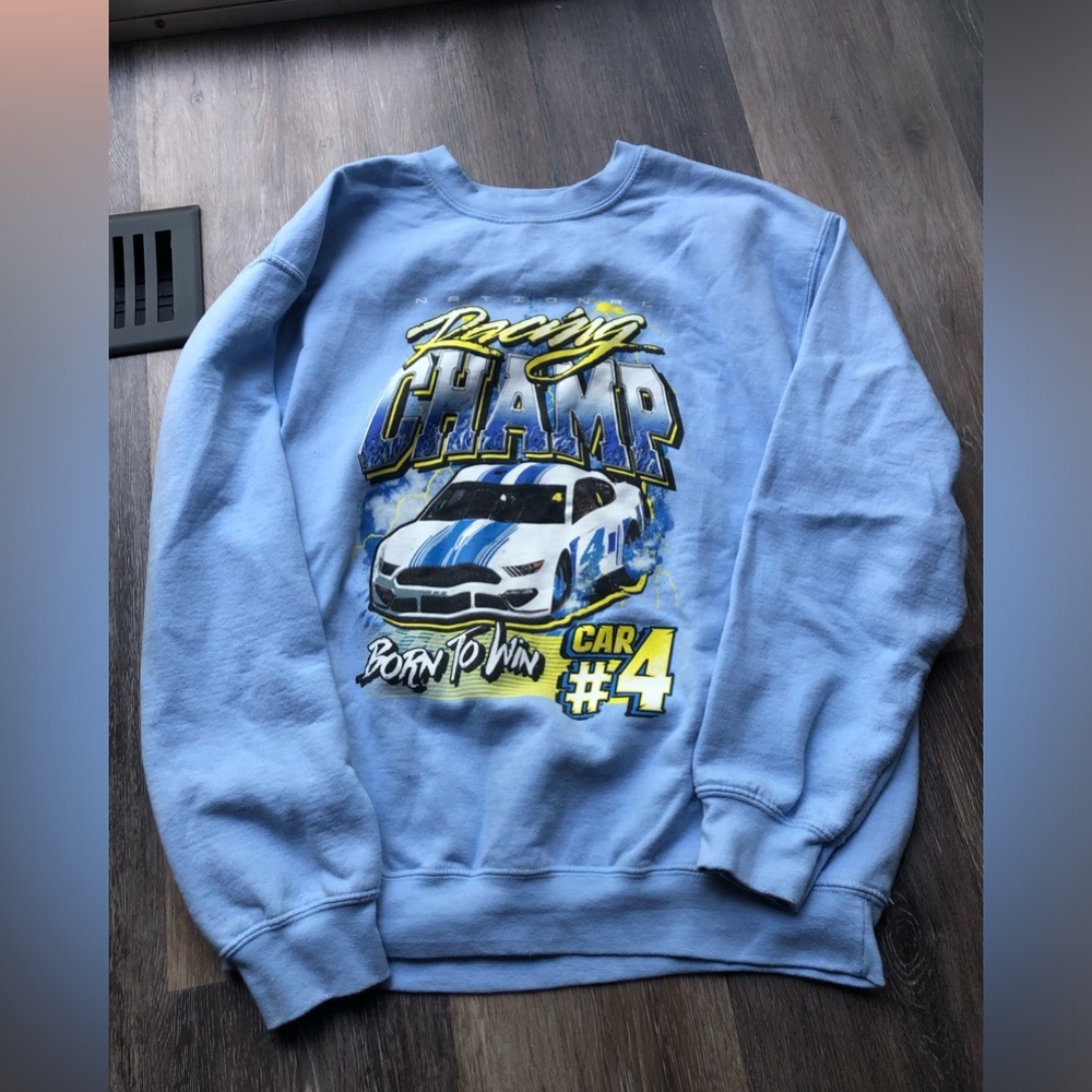 Light Blue Racecar Crewneck Small